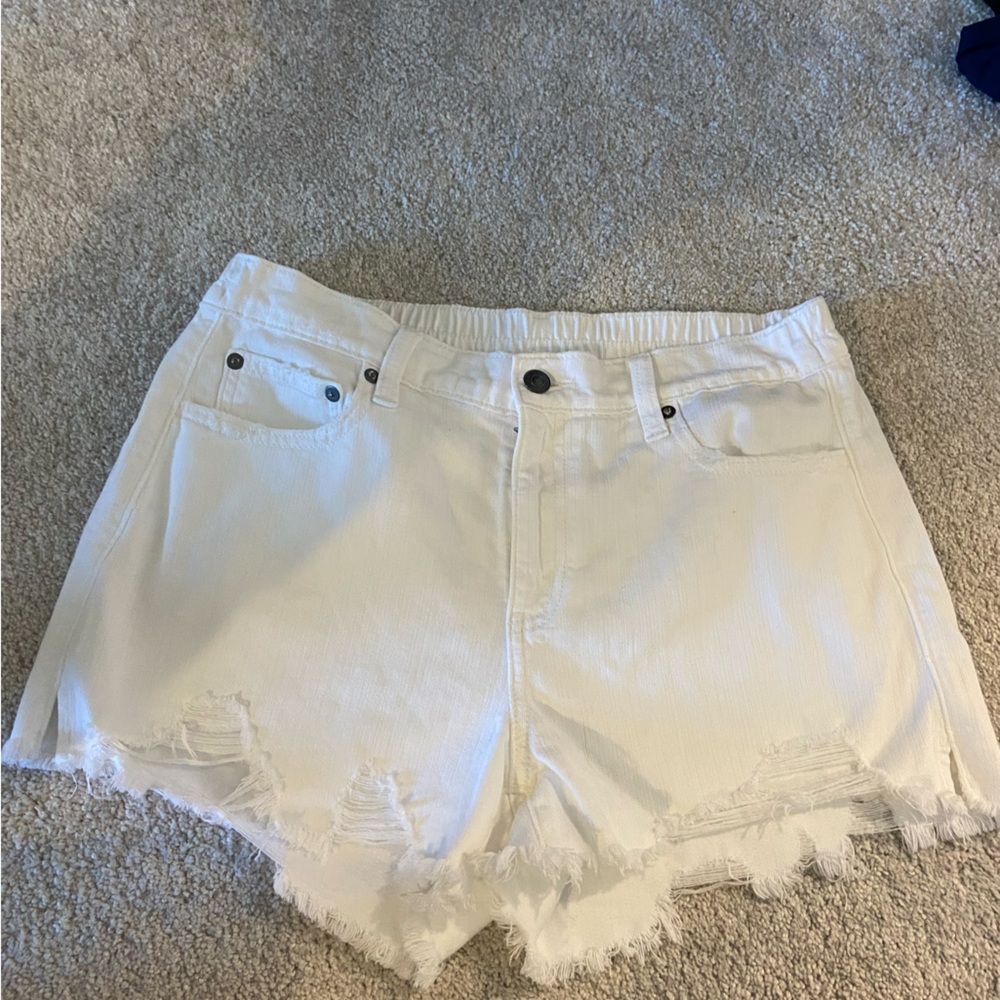 Aerie Cream Distressed Jean Shorts